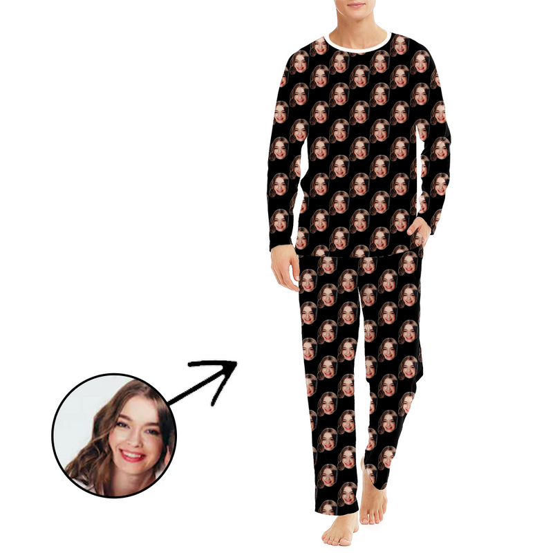 Personalised Pyjamas For Men Funny Mash Face Long Sleeve photopajamas
