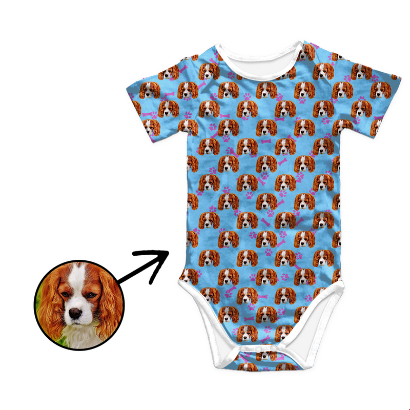 Custom Face Baby Bodysuit Heart Dog Footprint