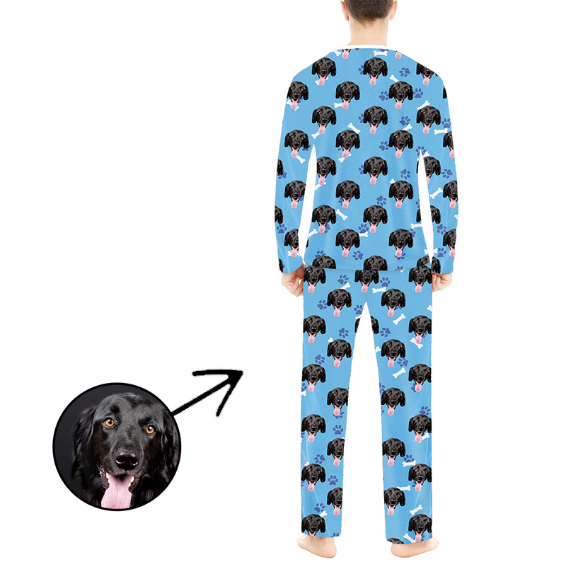 Personalised Photo Pajamas For Men Dog Paw Footprint Long Sleeve