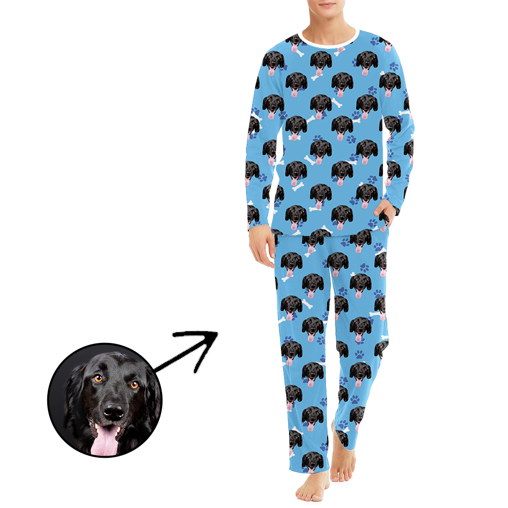 Personalised Photo Pajamas For Men Dog Paw Footprint Long Sleeve