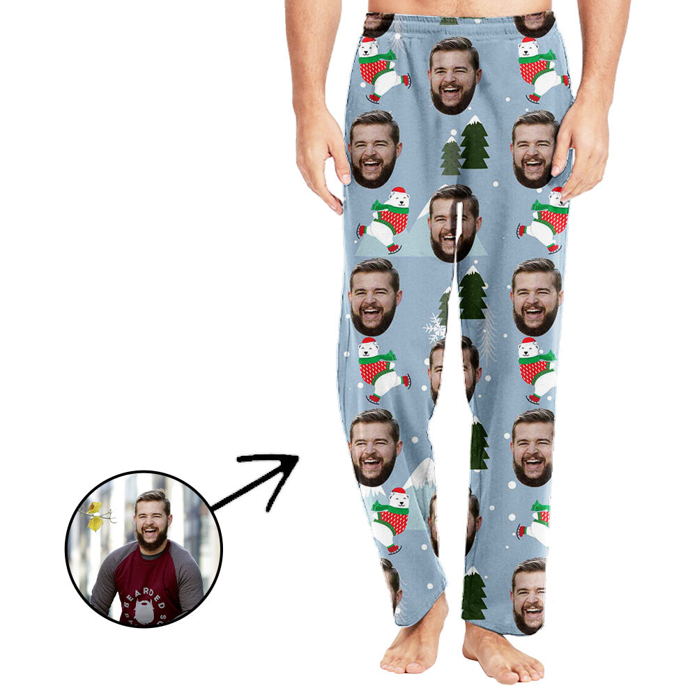 Custom Photo Pajamas Pants For Men Christmas Tree And Bear