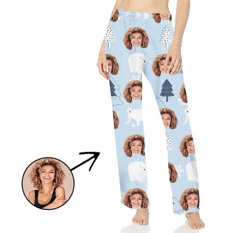 Custom Photo Pajamas Pants For Women Christmas Tree And Bear