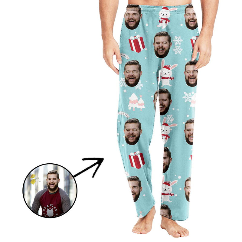 Custom Photo Pajamas Pants For Men Snow And Rabbit