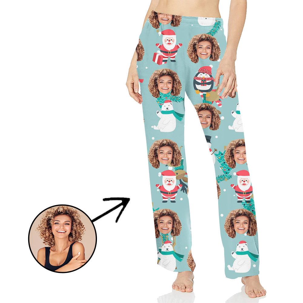 Custom Photo Pajamas Pants For Women Bear And Penguin