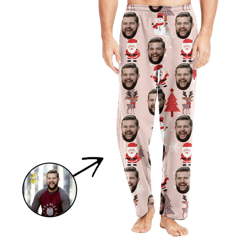 Custom Photo Pajamas Pants For Men Deer And Christmas Tree