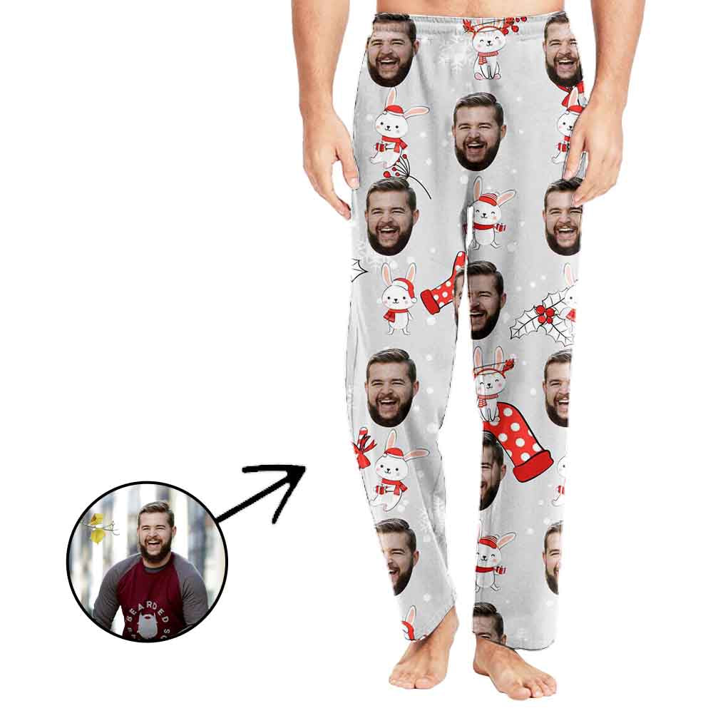 Custom Photo Pajamas Pants For Men Love Rabbit