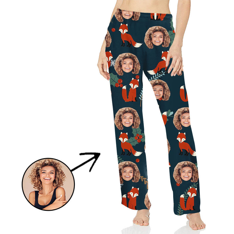 Custom Photo Pajamas Pants For Women Fox And Snowflake