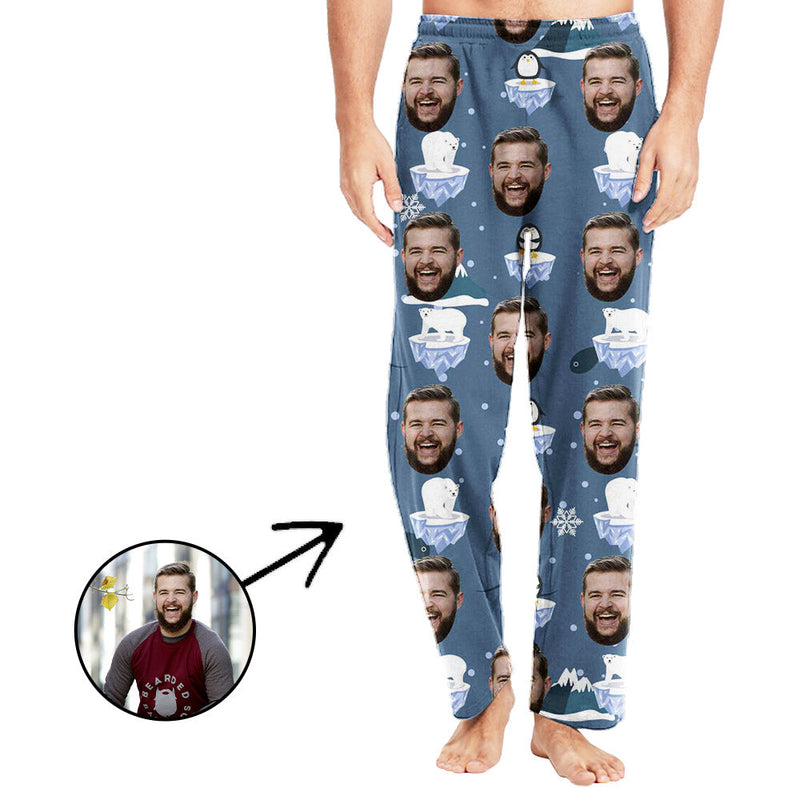 Custom Photo Pajamas Pants For Men Polar Bear