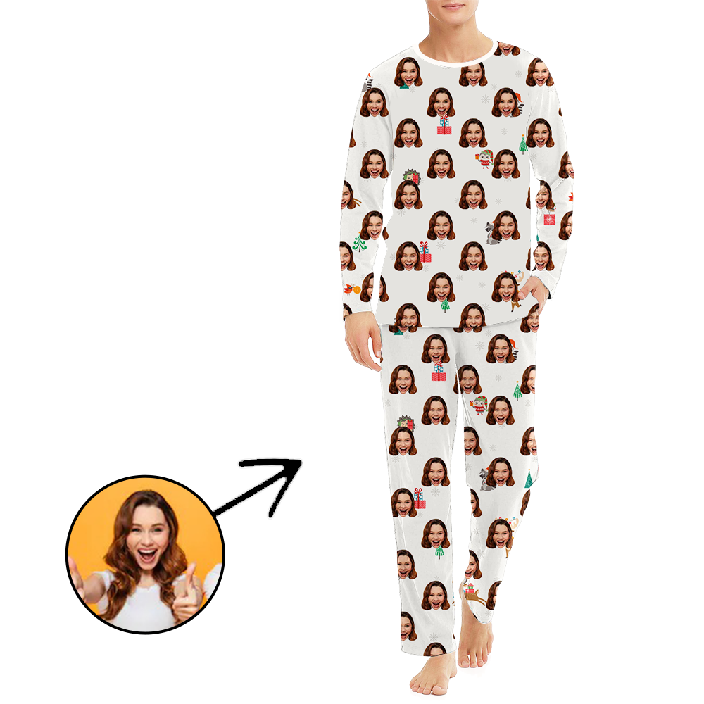 Custom Men's Photo Pajamas Christmas Tree Long Sleeve