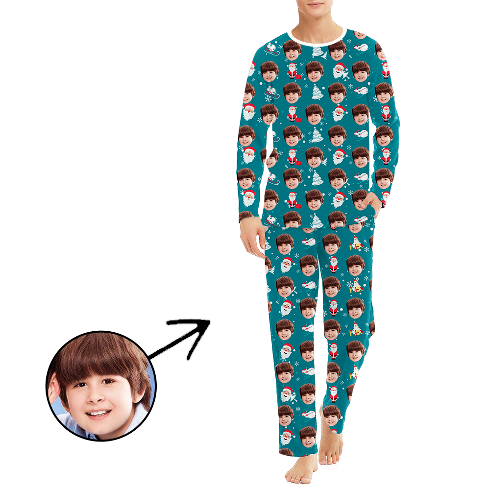 Custom Men's Photo Pajamas Santa Gift Long Sleeve