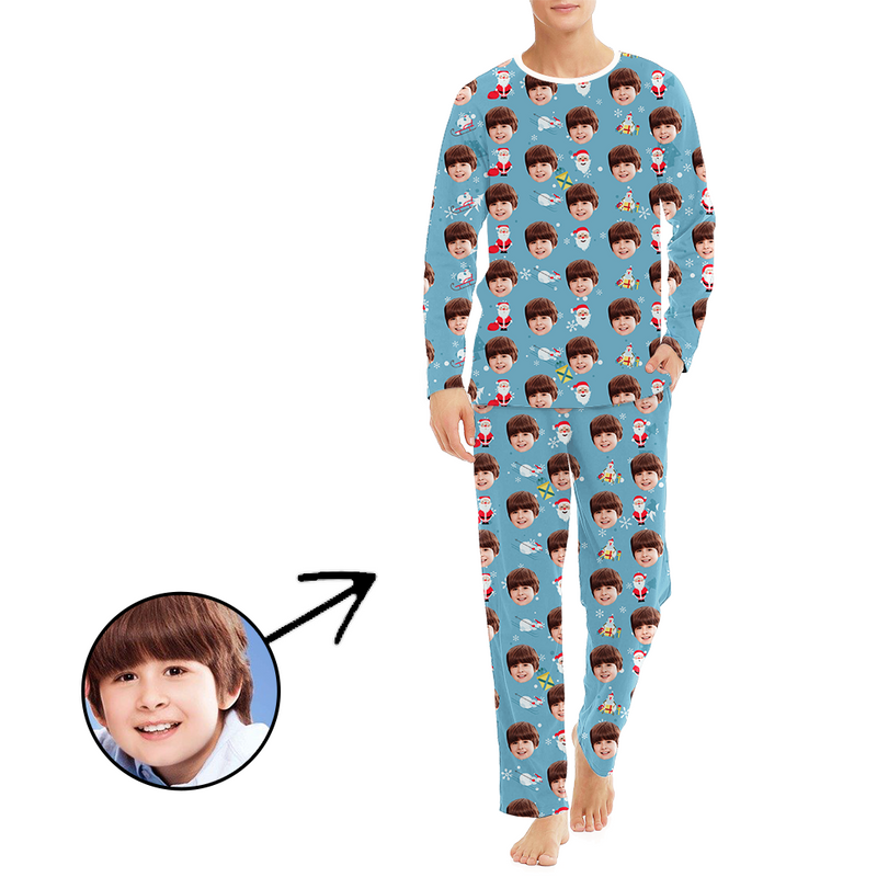 Custom Men's Photo Pajamas Santa And Sled Long Sleeve