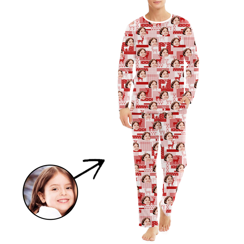 Custom Men's Photo Pajamas Reindeer Christmas Long Sleeve