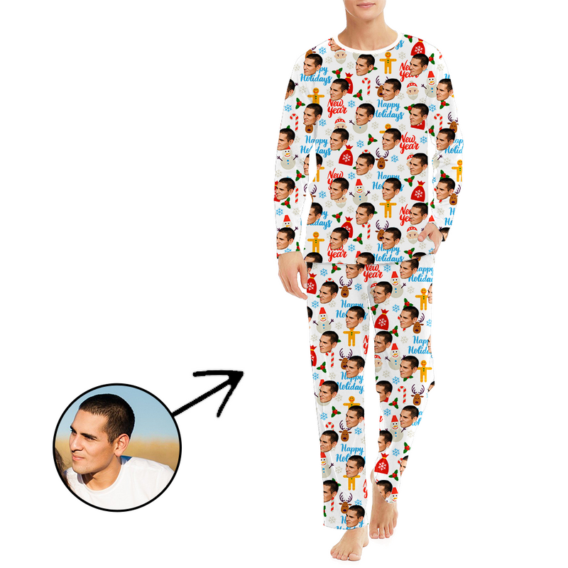 Custom Men's Photo Pajamas Happy New Year Long Sleeve