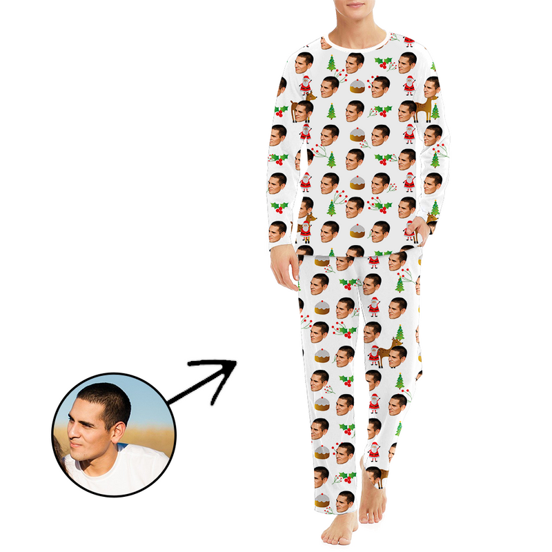 Custom Men's Photo Pajamas Christmas Tree And Cake Long Sleeve