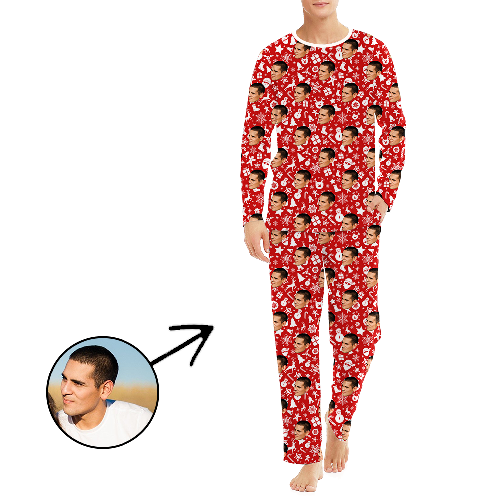 Custom Men's Photo Pajamas Happy Holidays Long Sleeve