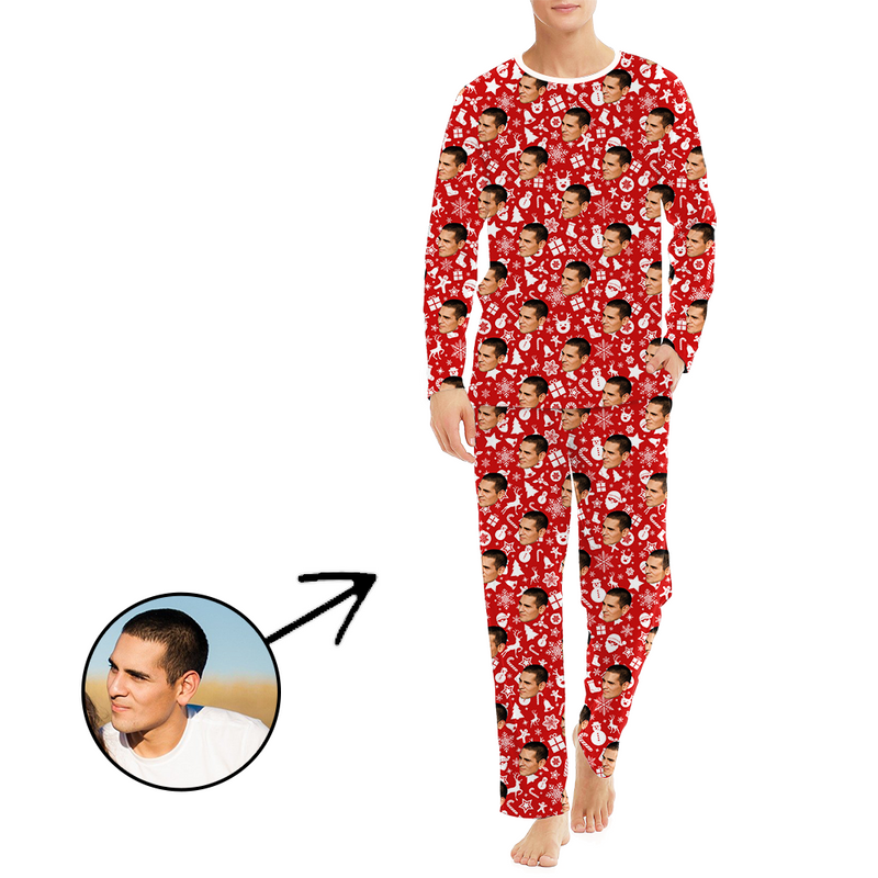 Custom Men's Photo Pajamas Happy Holidays Long Sleeve