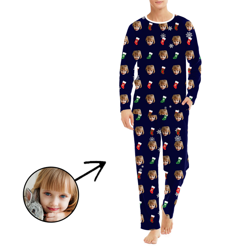 Custom Men's Photo Pajamas Christmas Socks Long Sleeve