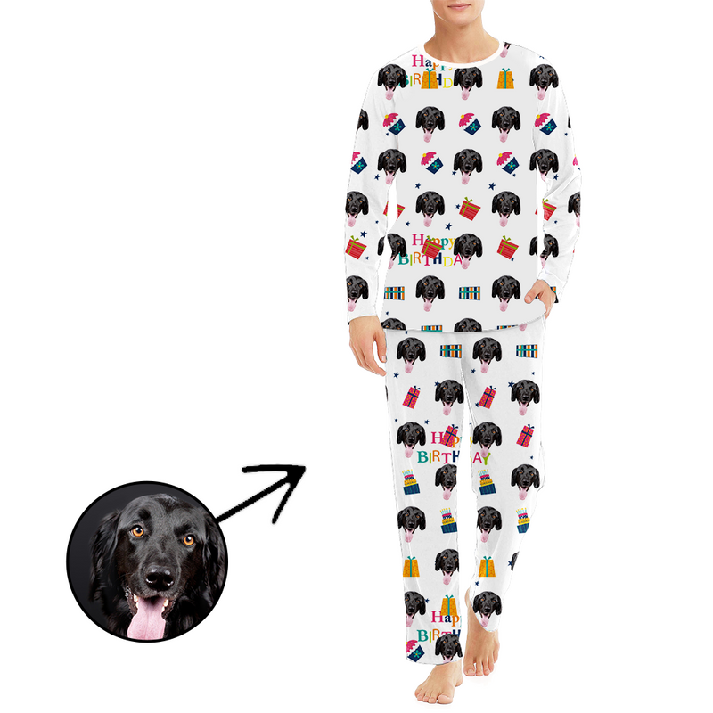 Custom Men's Photo Pajamas Happy Birthday Long Sleeve