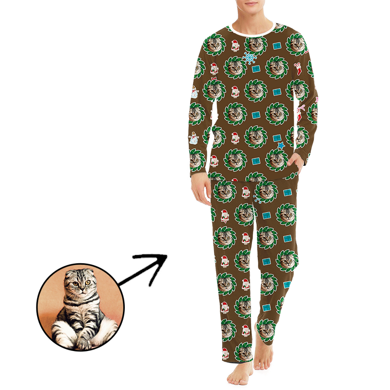 Custom Men's Photo Pajamas Flower Long Sleeve