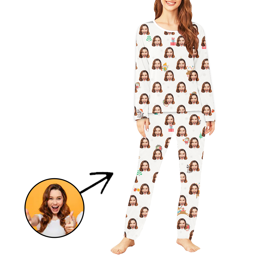 Custom Women's Photo Pajamas Christmas Tree Long Sleeve