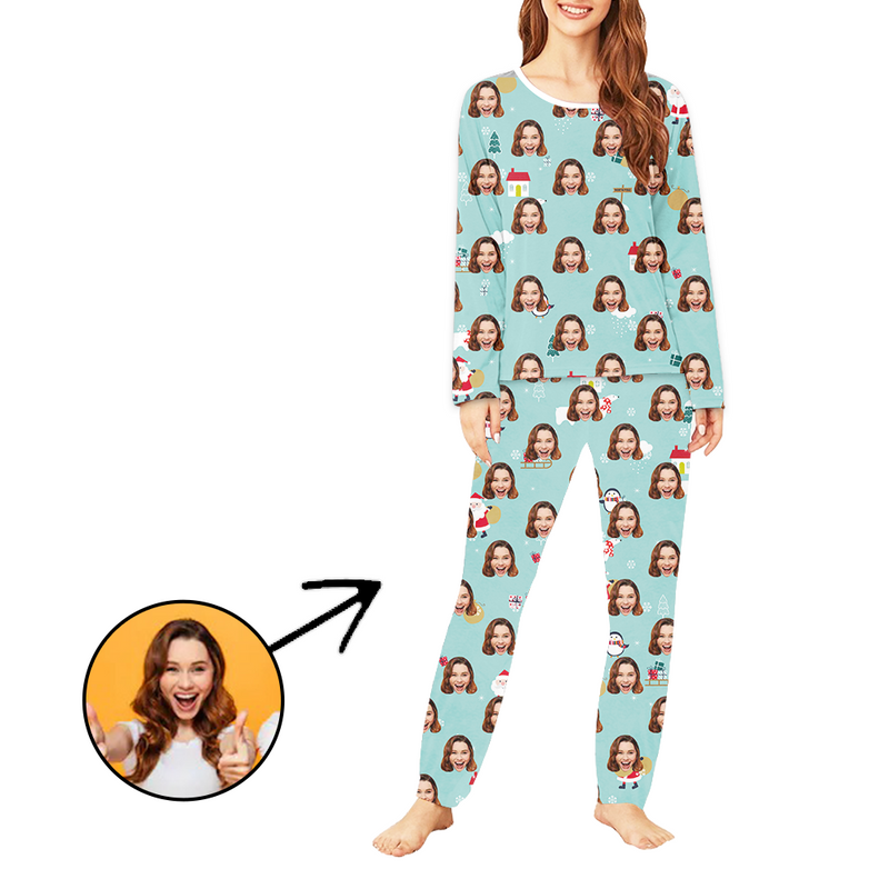 Custom Women's Photo Pajamas Christmas Santa Long Sleeve