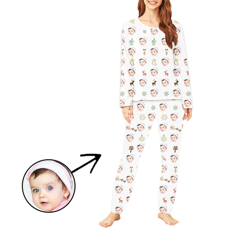 Custom Women's Photo Pajamas Christmas Tree And Sled Long Sleeve