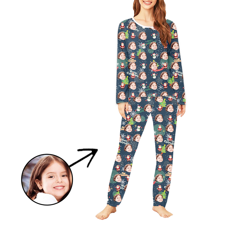 Custom Women's Photo Pajamas Merry Christmas Day Long Sleeve