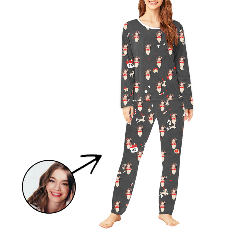 Custom Women's Photo Pajamas Reindeer And Candy Long Sleeve