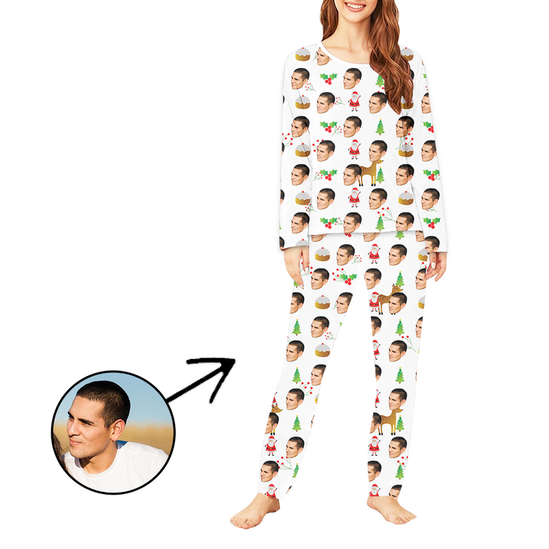 Custom Women's Photo Pajamas Christmas Tree And Cake Long Sleeve