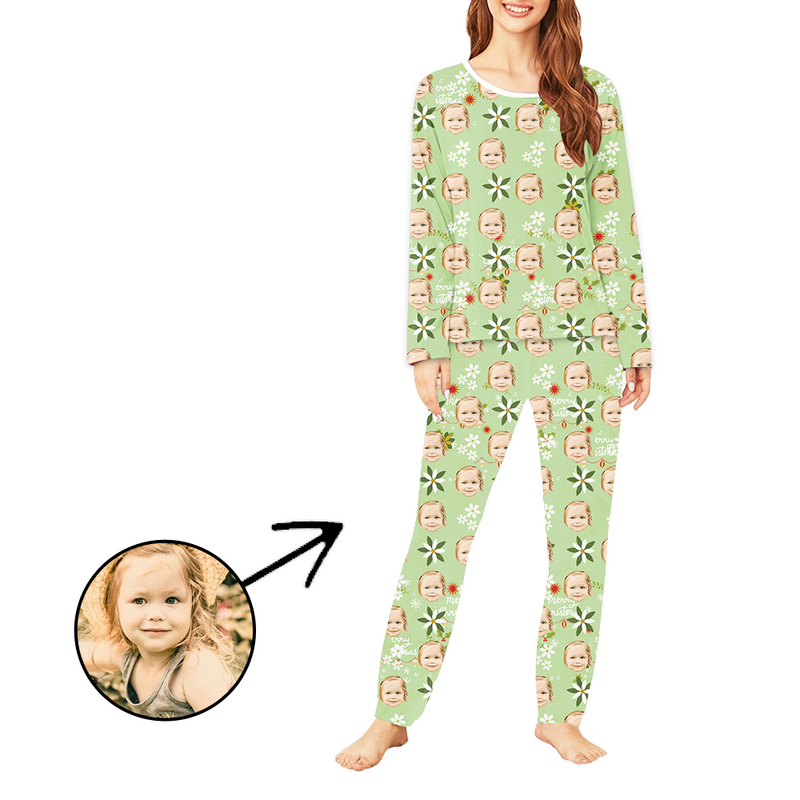 Custom Women's Photo Pajamas Beauty Flowers Long Sleeve