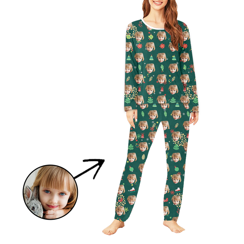 Custom Women's Photo Pajamas Christmas Lamp Long Sleeve