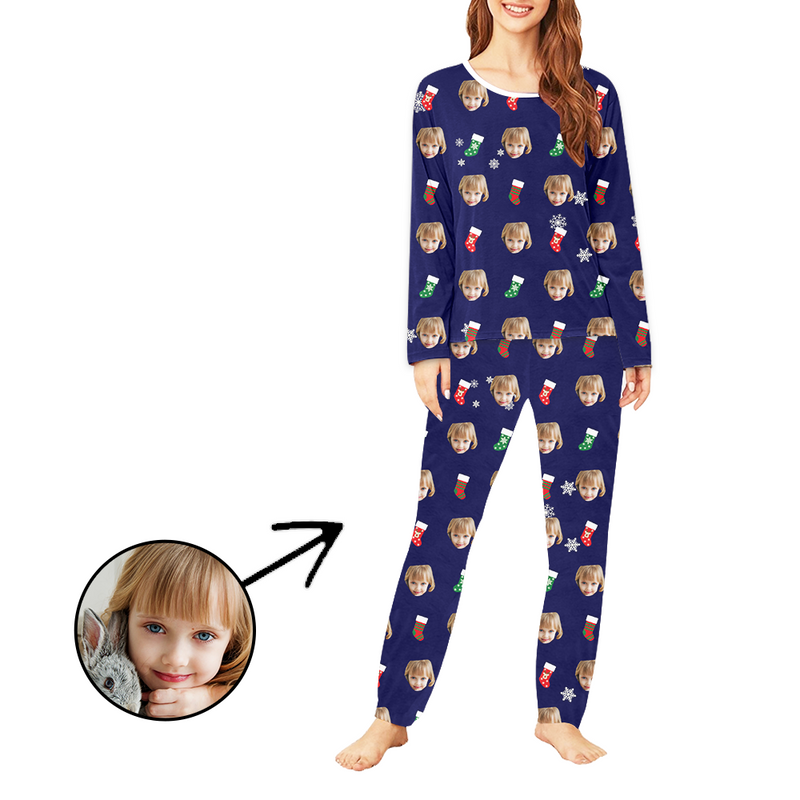 Custom Women's Photo Pajamas Christmas Socks Long Sleeve