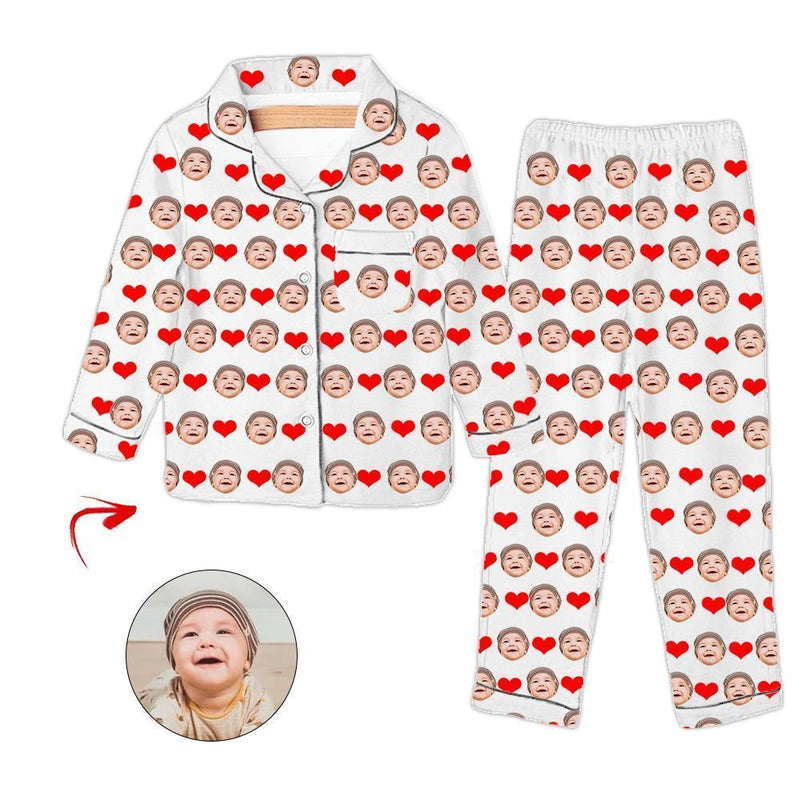 Custom Photo Kid's Pajamas Heart I Love My Baby Blue