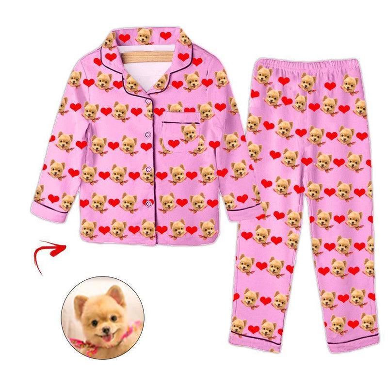 Custom Photo Kid's Pajamas Heart I Love My Dog Champagne