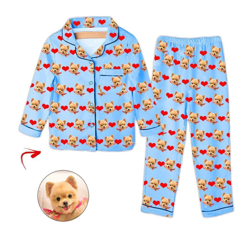 Custom Photo Kid's Pajamas Heart I Love My Baby Blue