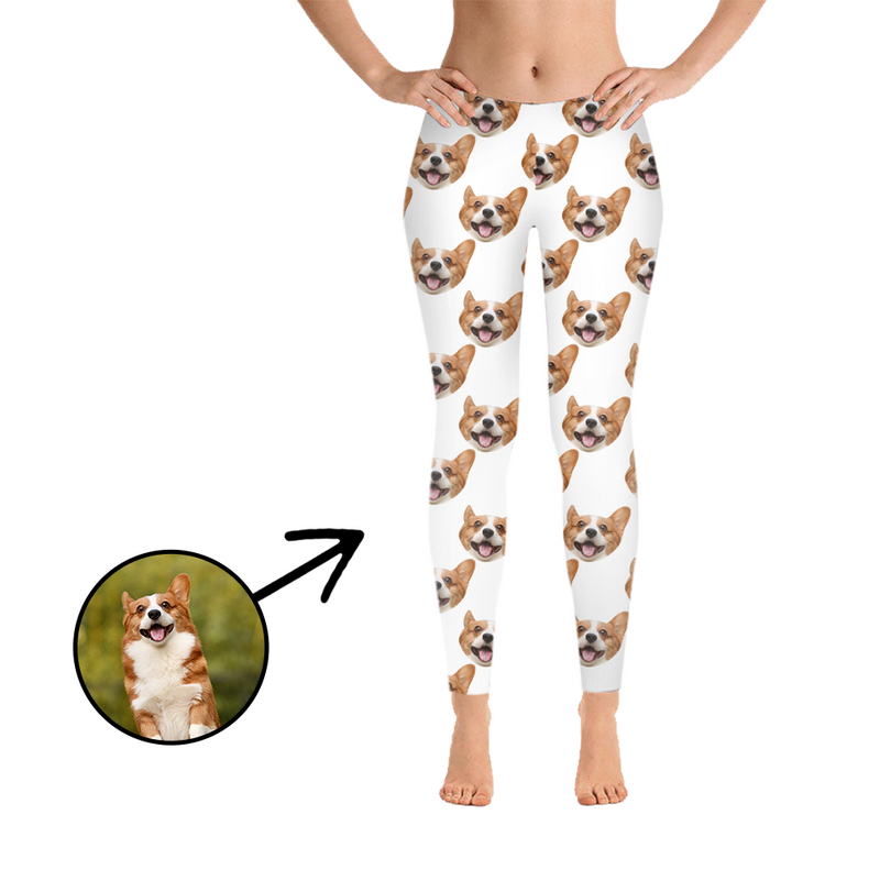 Custom Photo Leggings I Love My Dog Light Blue