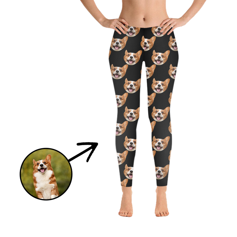 Custom Photo Leggings I Love My Dog Grey