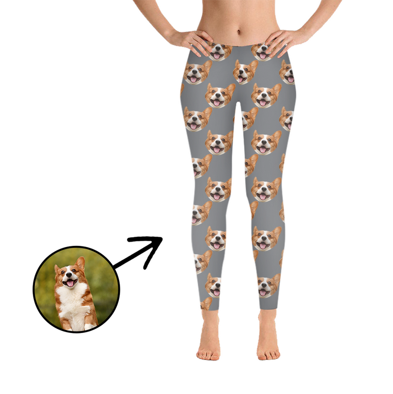 Custom Photo Leggings I Love My Dog Purple