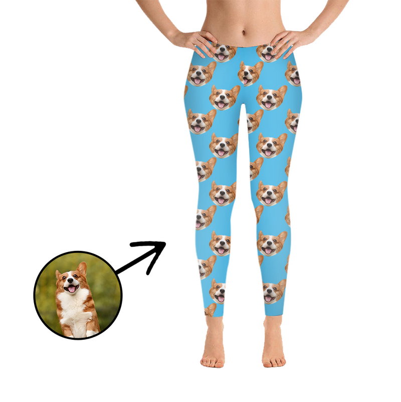 Custom Photo Leggings I Love My Dog Blue