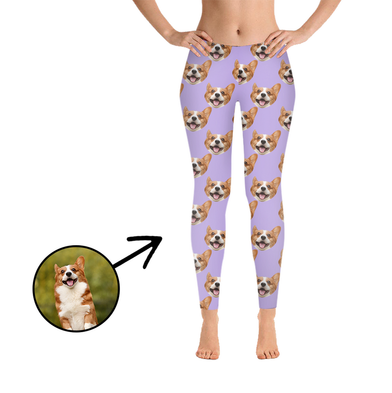 Custom Photo Leggings I Love My Dog Purple