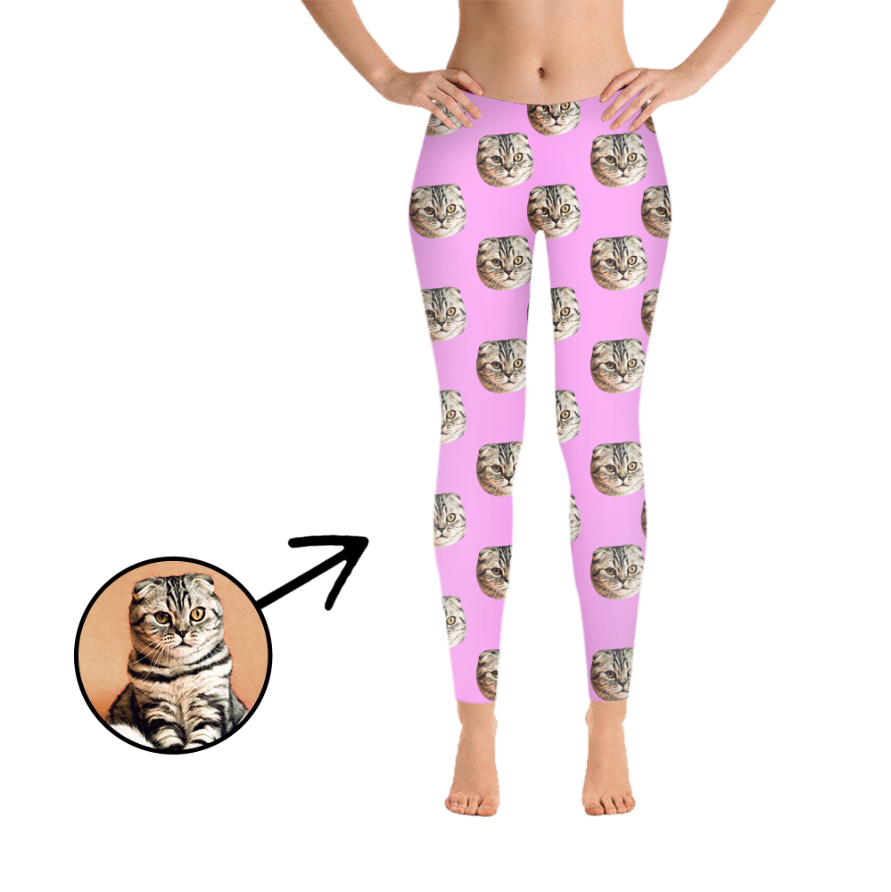 Custom Photo Leggings I Love My Cat Pink