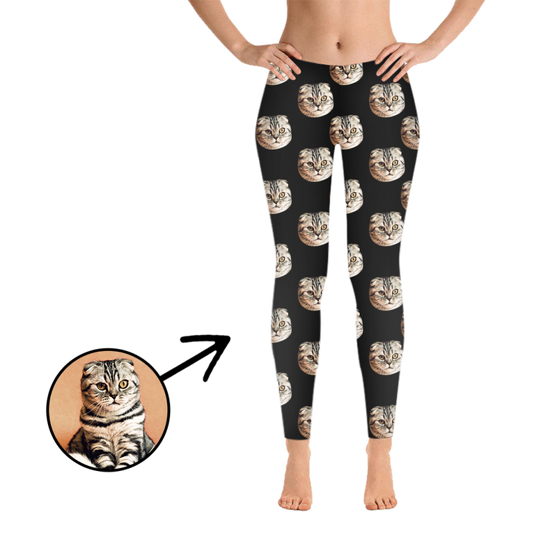 Custom Photo Leggings I Love My Cat Grey