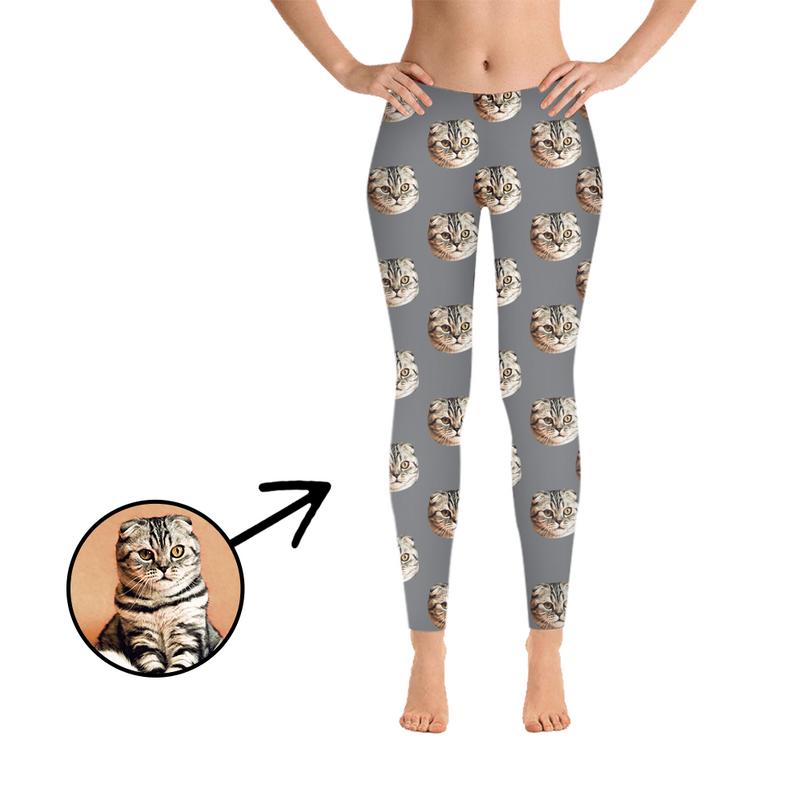 Custom Photo Leggings I Love My Cat White