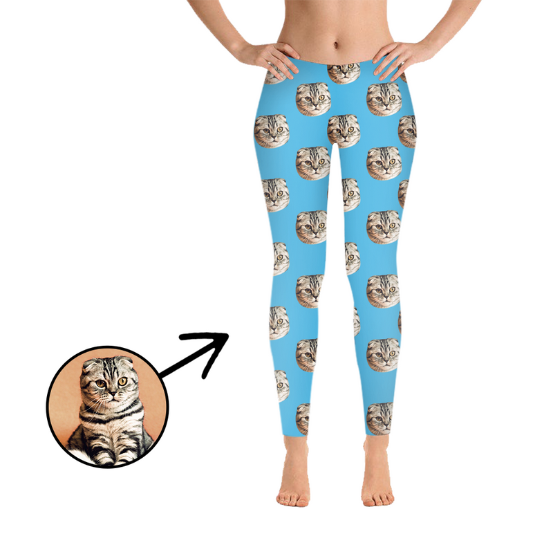 Custom Photo Leggings I Love My Cat Light Pink