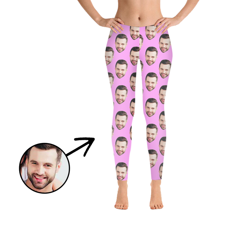 Custom Photo Leggings I Love My Boyfriend Light Pink