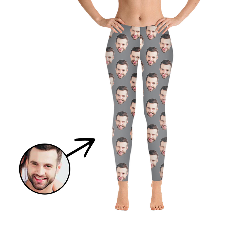 Custom Photo Leggings I Love My Boyfriend Light Blue