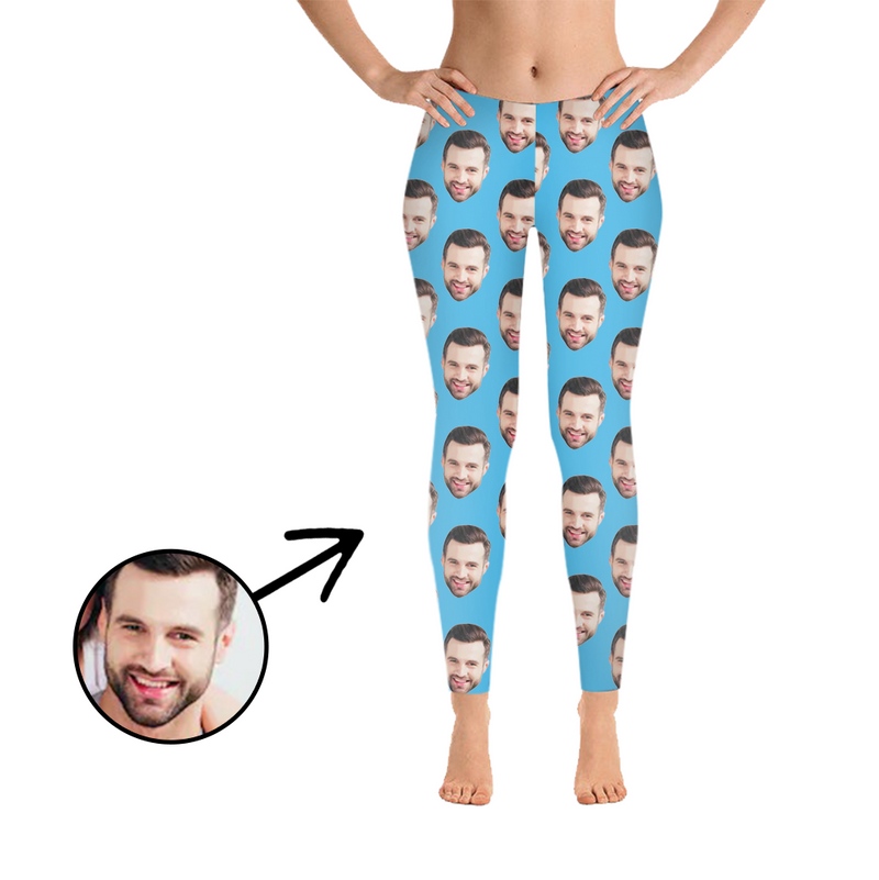 Custom Photo Leggings I Love My Boyfriend Light Blue