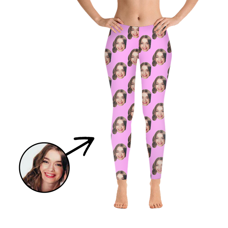 Custom Photo Leggings I Love My Girlfriend Light Pink