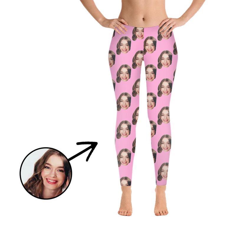 Custom Photo Leggings I Love My Girlfriend Light Pink