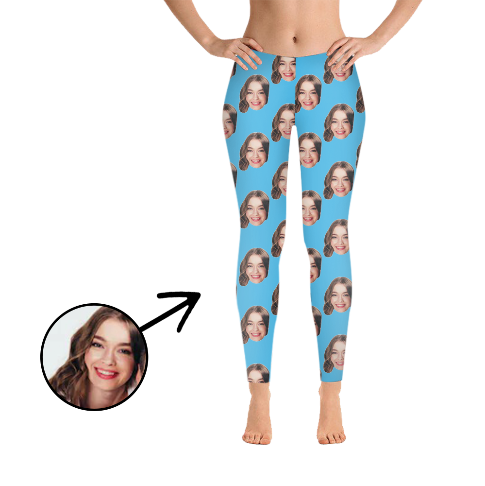 Custom Photo Leggings I Love My Girlfriend Light Blue